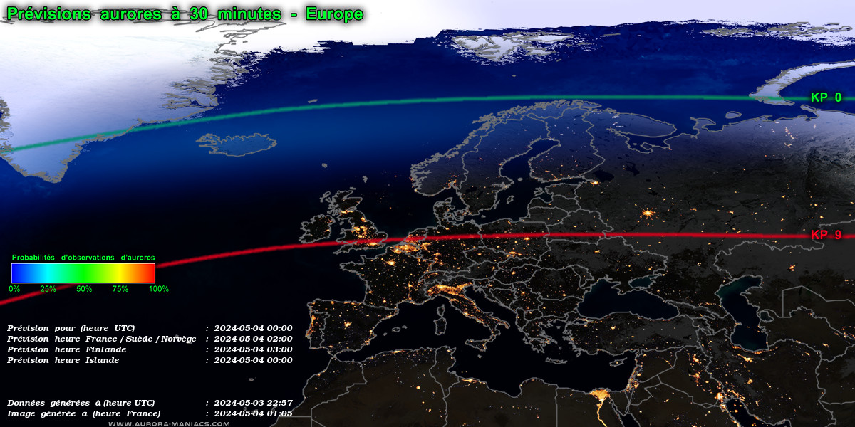 Carte d'Europe des aurores boréales en direct